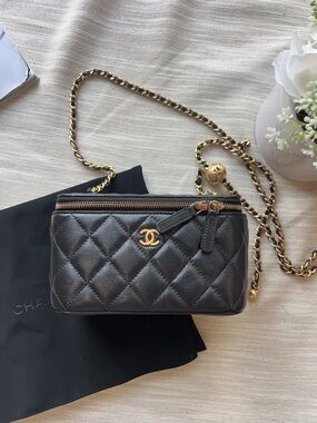 Chanel Lambskin Quilted Pearl Crush Vanity Case With Chain Bag